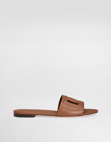 Dolce & Gabbana Calfskin sliders with DG logo Brown CQ0436AY329