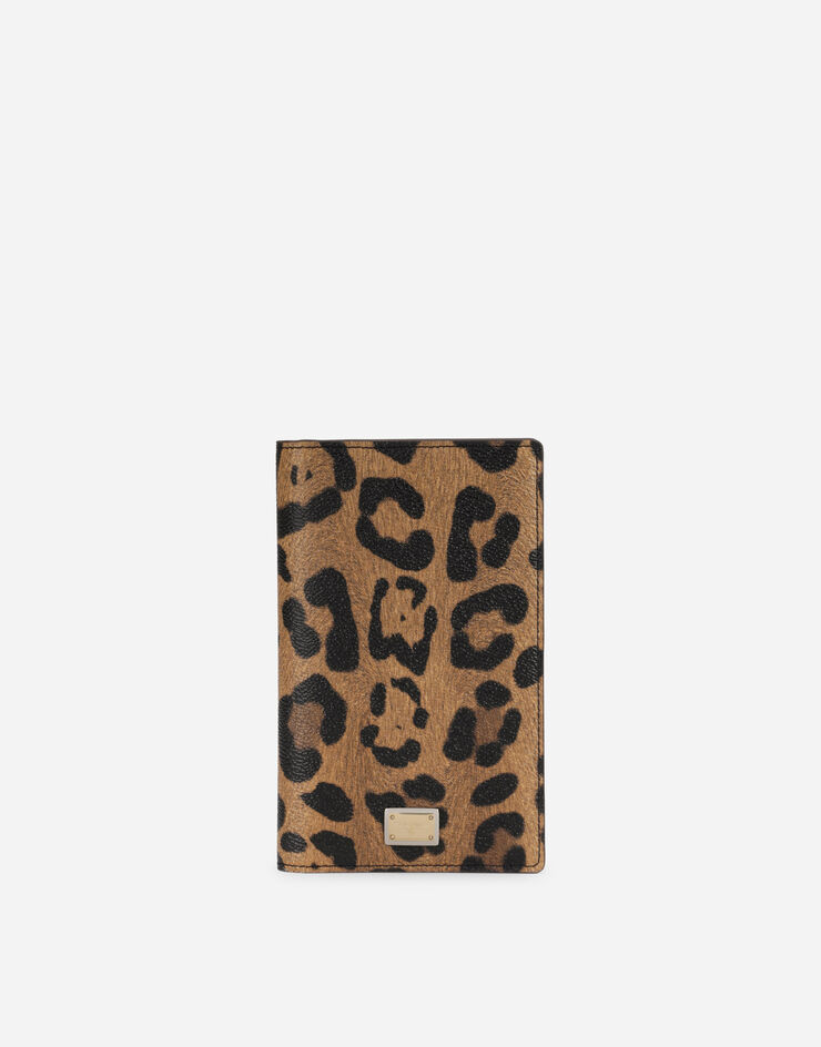 Dolce & Gabbana Porte-passeport en crespo à imprimé léopard avec plaquette à logo Multicolore BI1365AW384