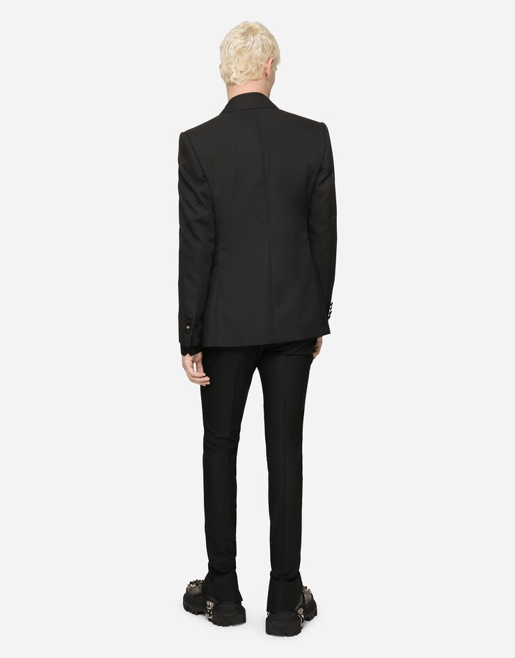 Dolce & Gabbana Double-breasted micro-patterned Sicilia-fit tuxedo jacket Black G2QG6TFMMFP