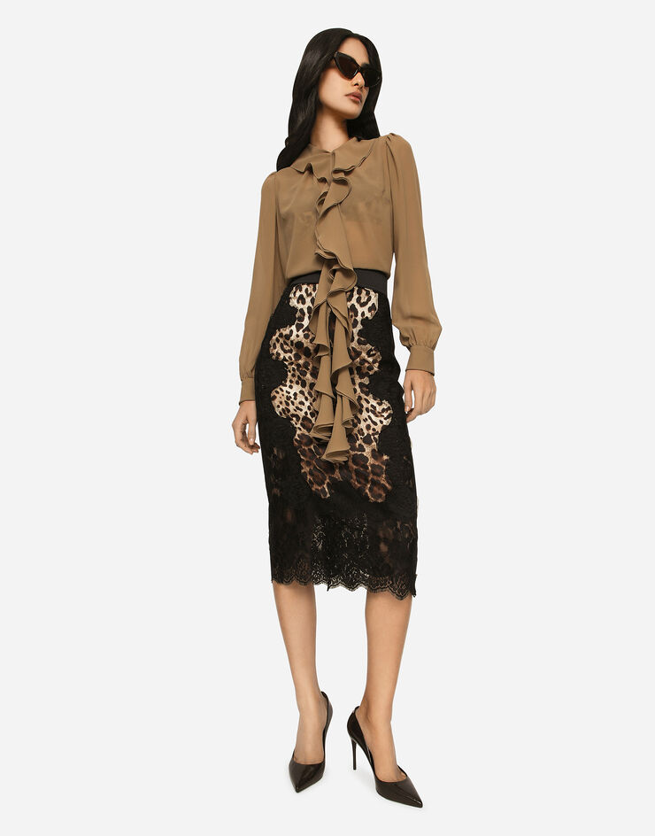 Dolce & Gabbana Leopard-print satin midi skirt with lace inserts Multicolor F4BHCTFSAXY