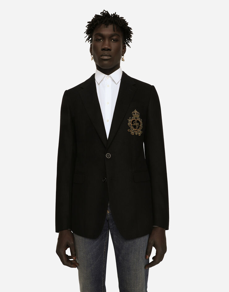 Dolce & Gabbana Single-breasted wool and cashmere jacket with DG patch Black G2OC9ZGG695
