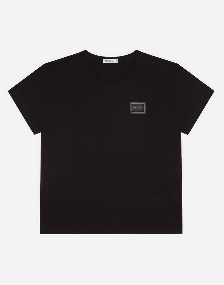 Dolce & Gabbana T-shirt in jersey con placca logo Nero L4JT7TG7OLK