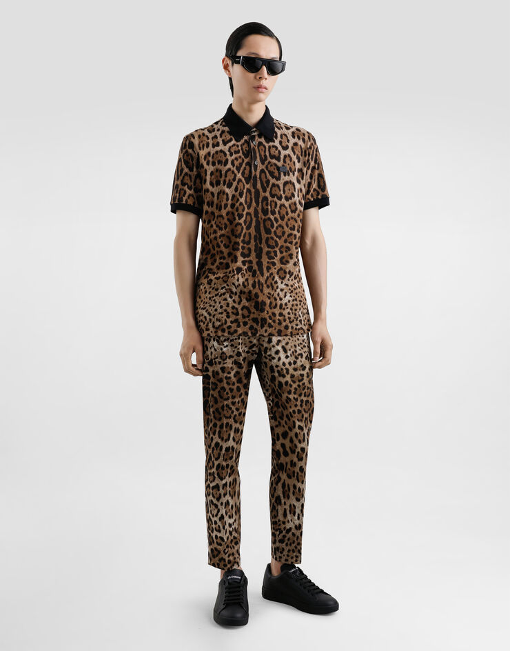 Dolce & Gabbana Polo de algodón con estampado de leopardo Imprima G8SN1THS7KA