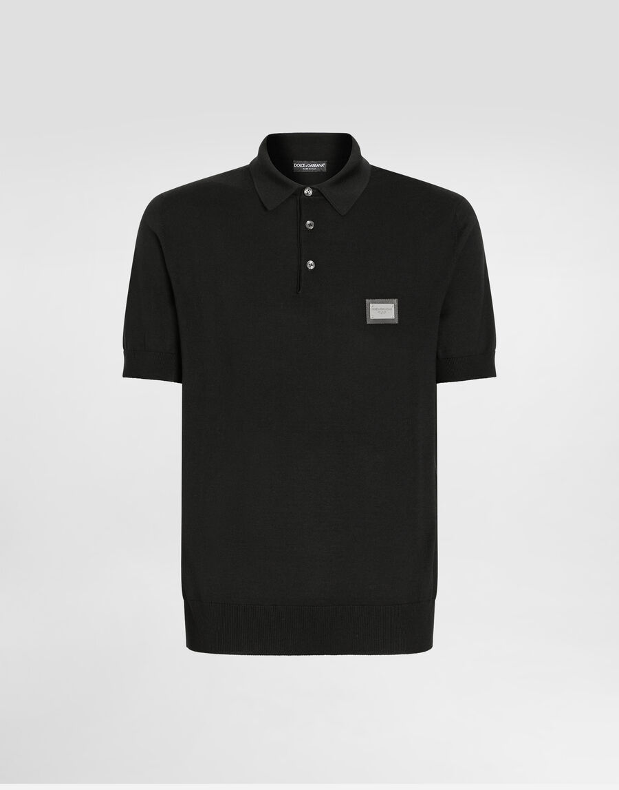 Wool polo-shirt with branded tag