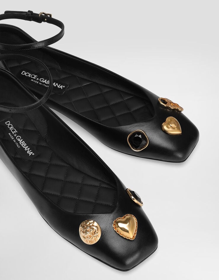 Dolce & Gabbana Leather ballet flats with embroidery Black CB0269AO033