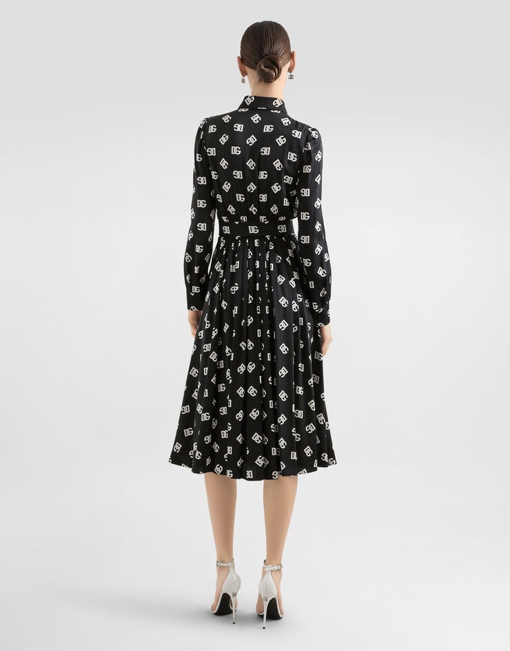 Dolce & Gabbana Charmeuse calf-length dress with all-over DG print Multicolor F6ARQTFSA4I