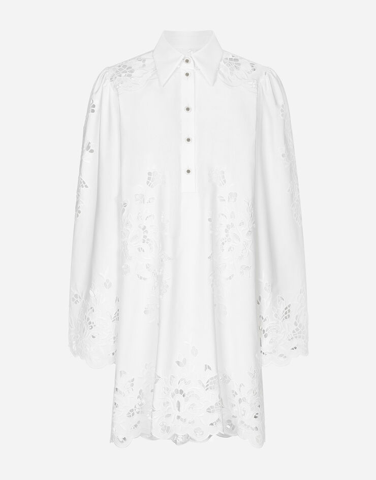 Dolce & Gabbana Robe-chemise en coton avec broderie ajourée Blanc F6JMIZGDCJL