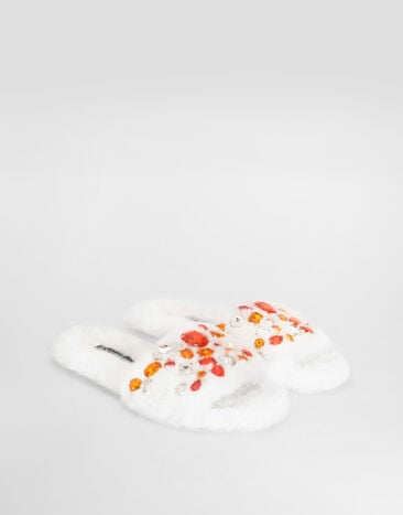 Dolce & Gabbana Flat faux-fur slippers White CQ0721A0612