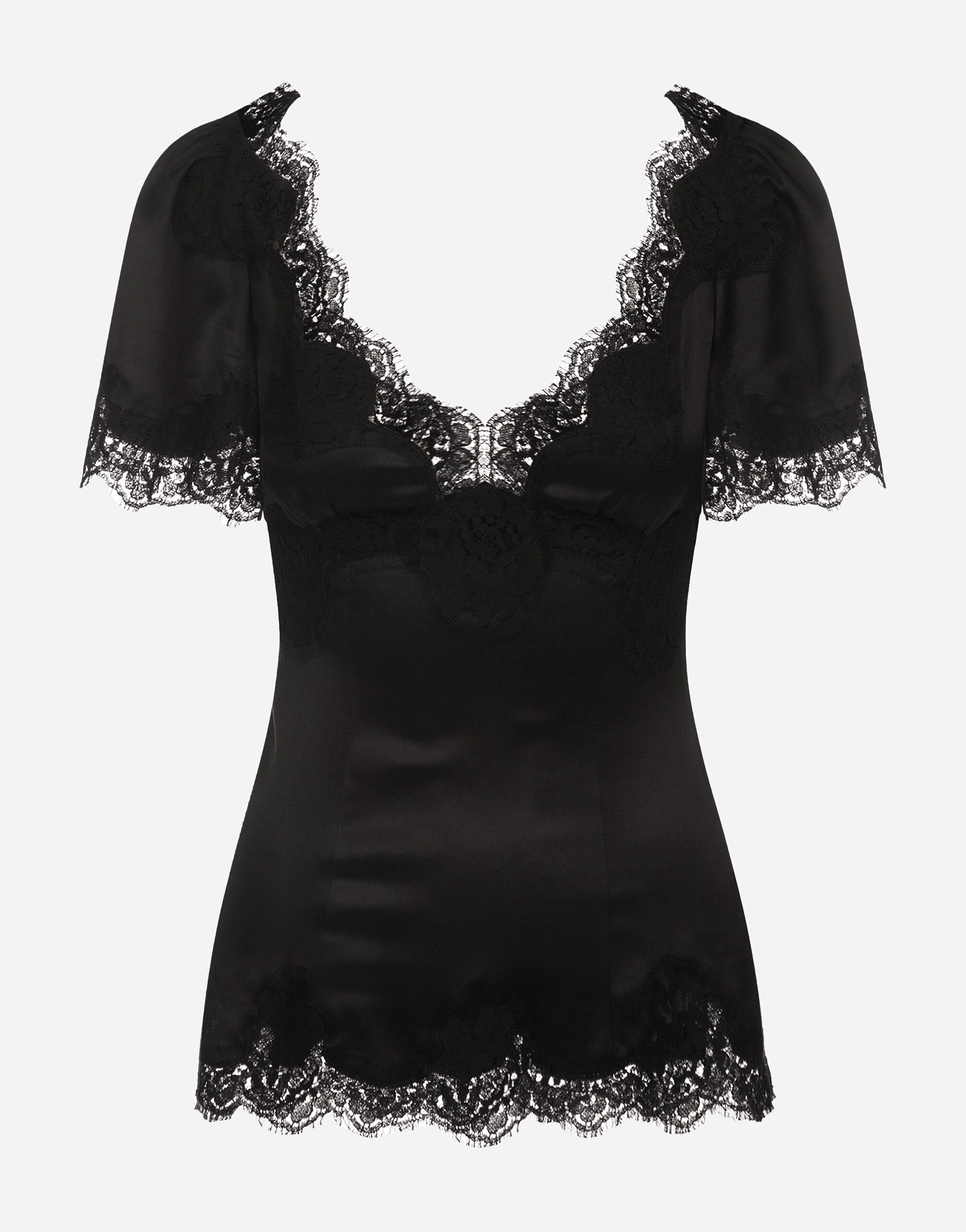 Dolce & Gabbana Satin top with lace details Black F6J4UTFUBD2