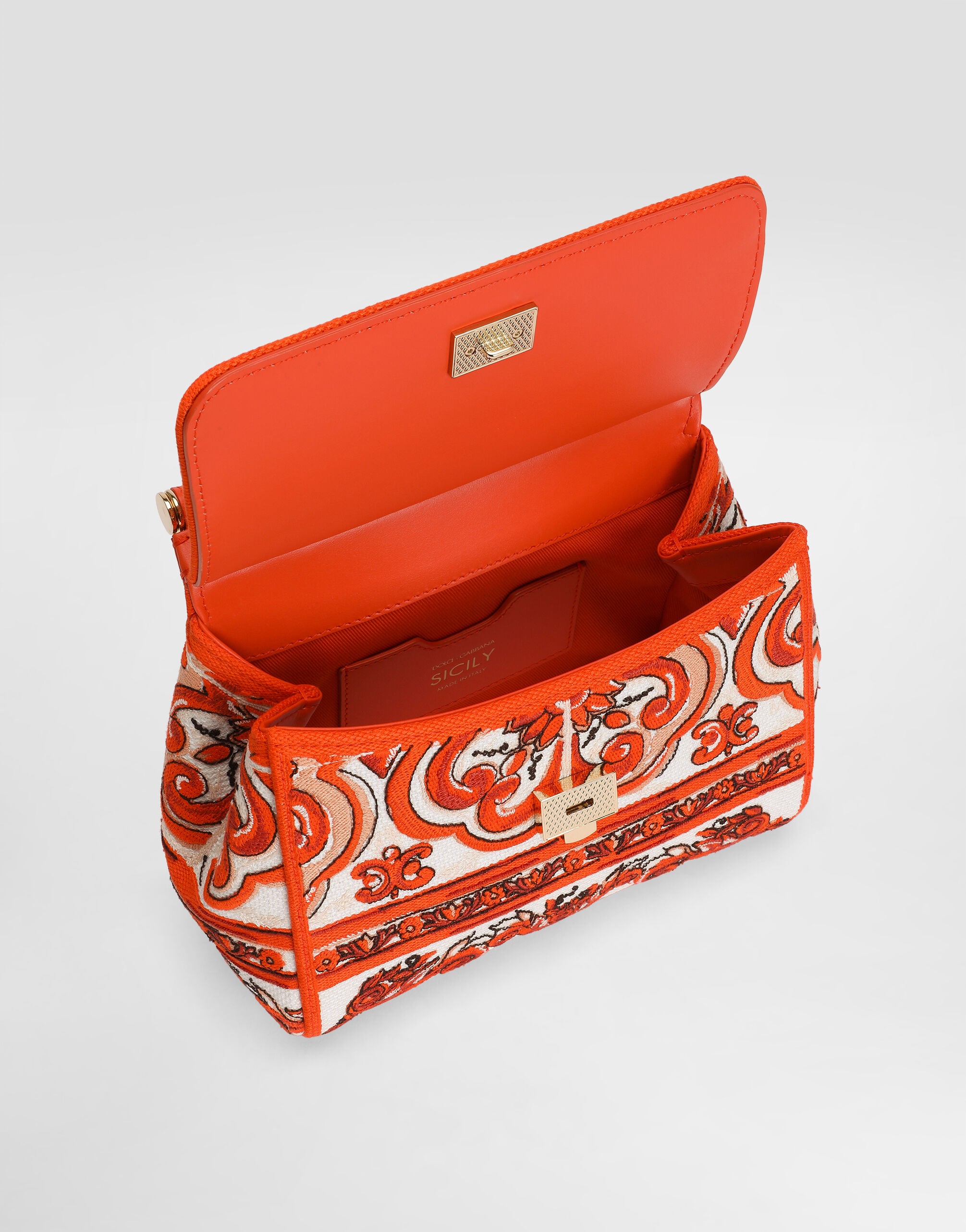 Small Sicily handbag with majolica embroidery in Orange for Women