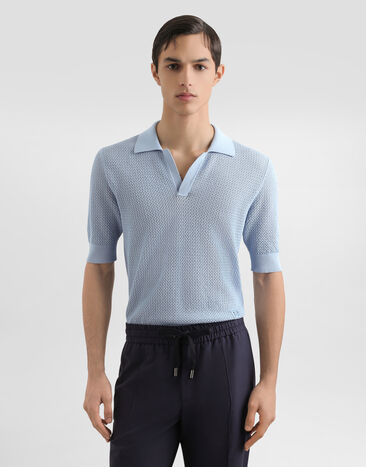 Dolce & Gabbana Micro-pattern cotton polo shirt Azure GXZ73ZJBCGW