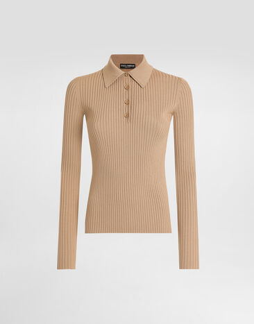 Dolce & Gabbana Pull côtelé en laine Beige FXZ39TJDVDC