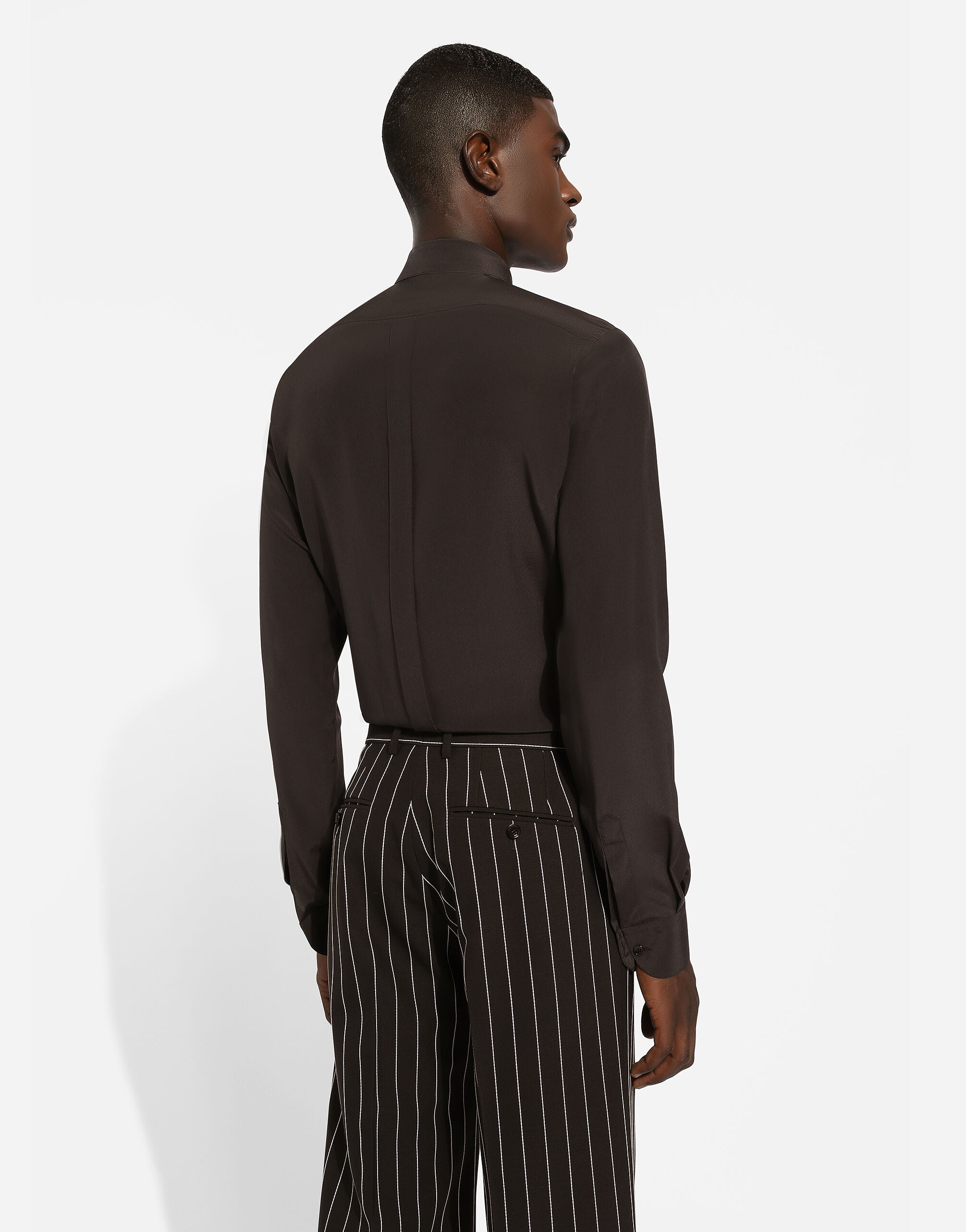 Silk Martini-fit shirt with shirt front in Brown for Men