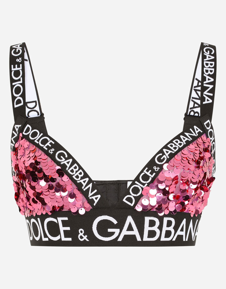 Dolce & Gabbana Sequined triangle bra with branded elastic Fuchsia O1C02TFLSA8