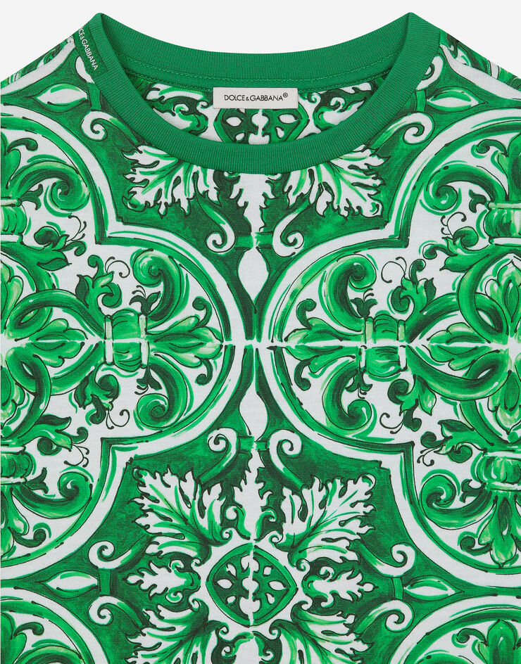 Dolce & Gabbana Jersey T-shirt with green majolica print Print L4JTHVII7ED