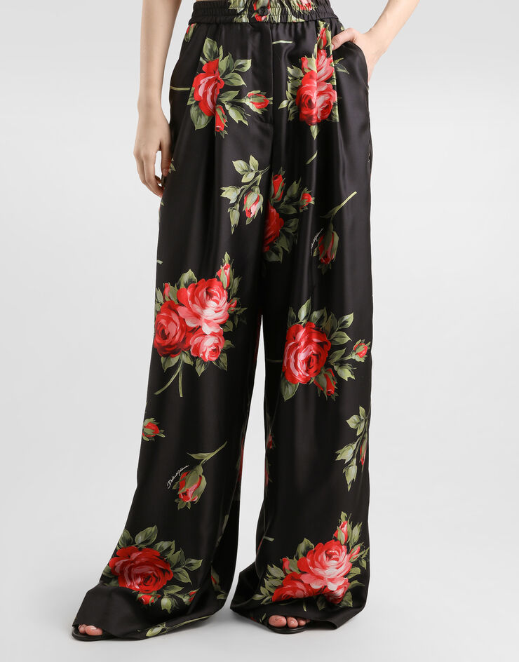 Dolce & Gabbana Pantalon ample en sergé à imprimé motif bouquet de roses Multicolore FTDIVTIS11G