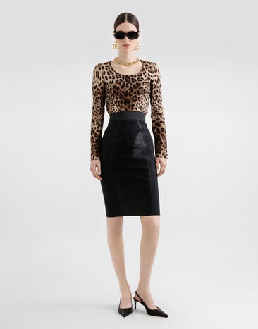 Dolce&Gabbana Midi skirt in powernet and satin Black F4BKDTGDM43