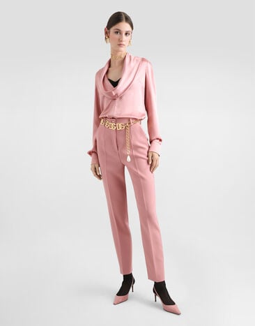 Dolce & Gabbana Silk satin blouse with shawl neck Pink F7AM0TFU1AU