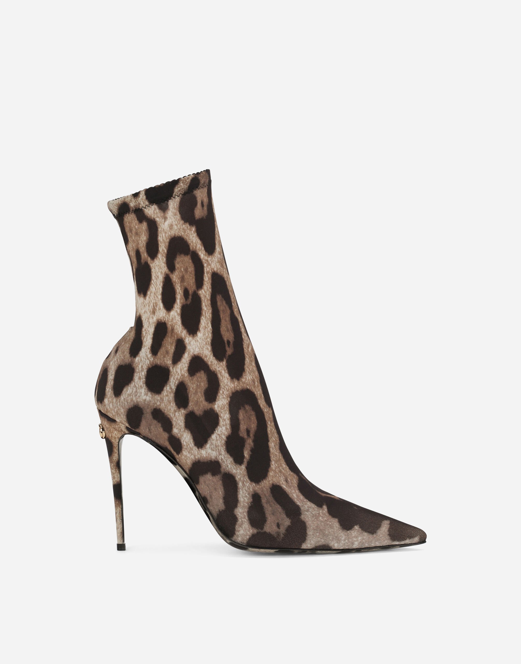 Dolce&Gabbana KIM DOLCE&GABBANA Botín de tejido elástico con estampado de leopardo Negro CU1067AQ513