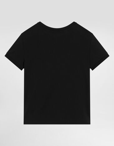 Dolce & Gabbana Jersey t-shirt with rhinestones DG logo Black L5JTNJG7P2C
