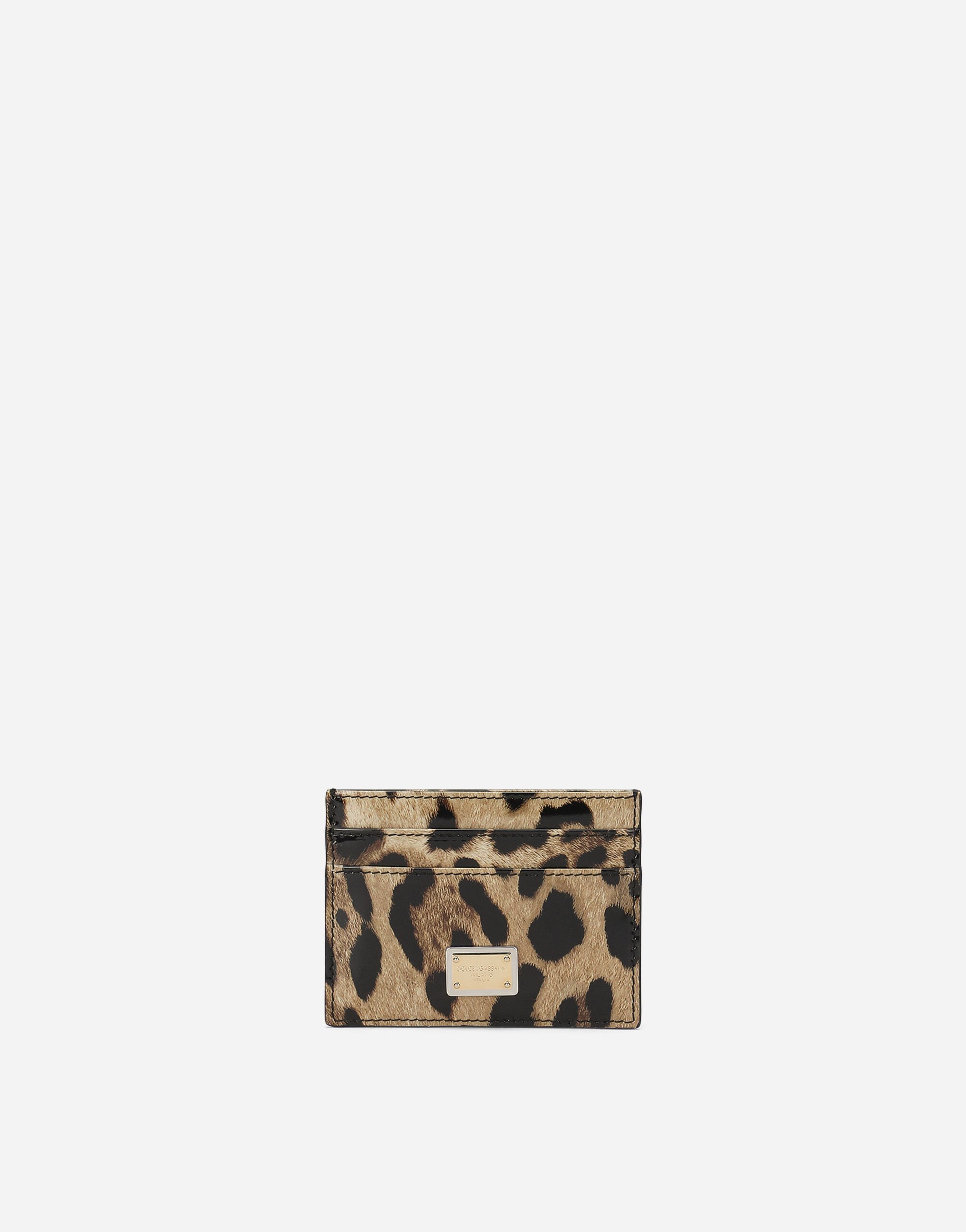 Dolce & Gabbana Kartenetui aus glänzendem Kalbsleder mit Leopardenmuster-Aufdruck Animal-Print BE1446AM568
