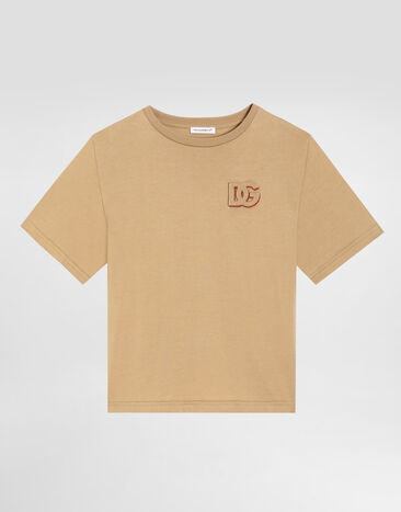 Dolce & Gabbana Jersey t-shirt with DG patch Beige L4JTHVG7PSJ