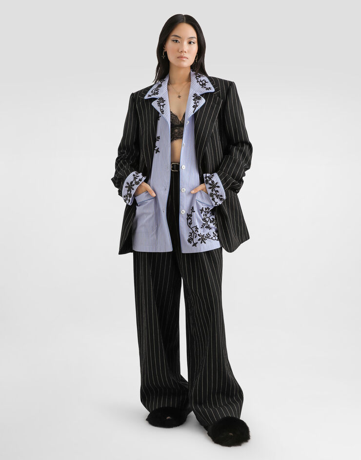 Dolce & Gabbana Sicilia single-breasted pinstripe jacket in wool and linen Multicolor F2JAATFR3F2