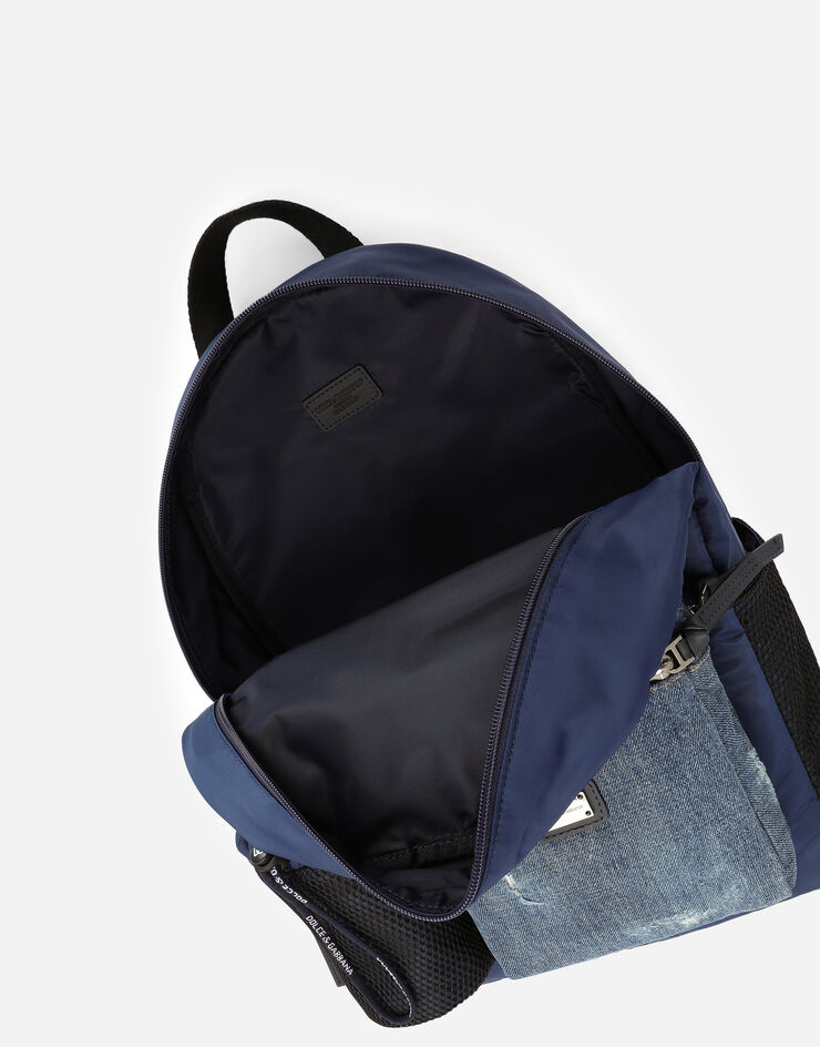 Dolce & Gabbana Rucksack aus Denim und Nylon mit Logoplakette Blau EM0105AA527