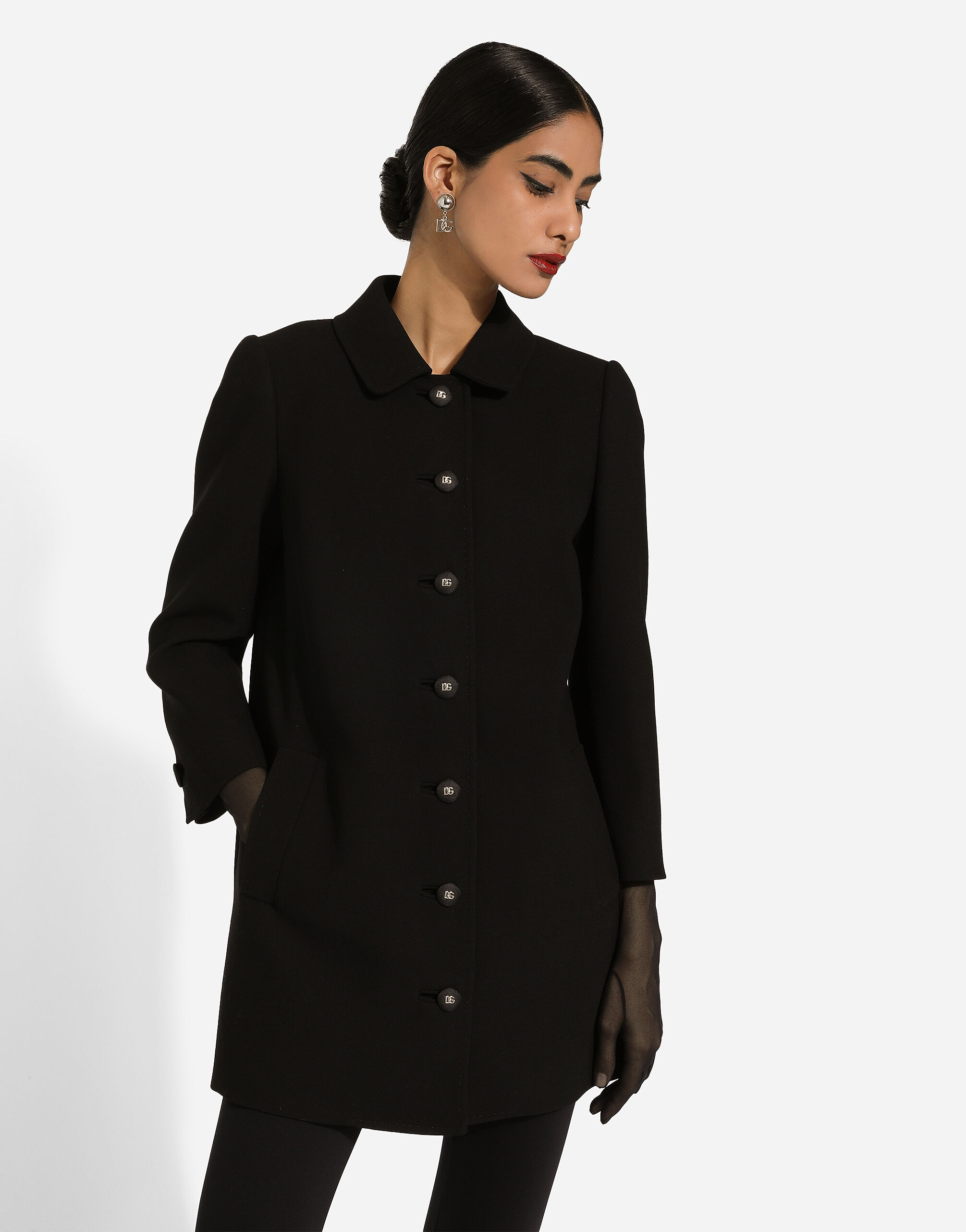 Manteau court en toile de laine en Noir pour femme Dolce Gabbana