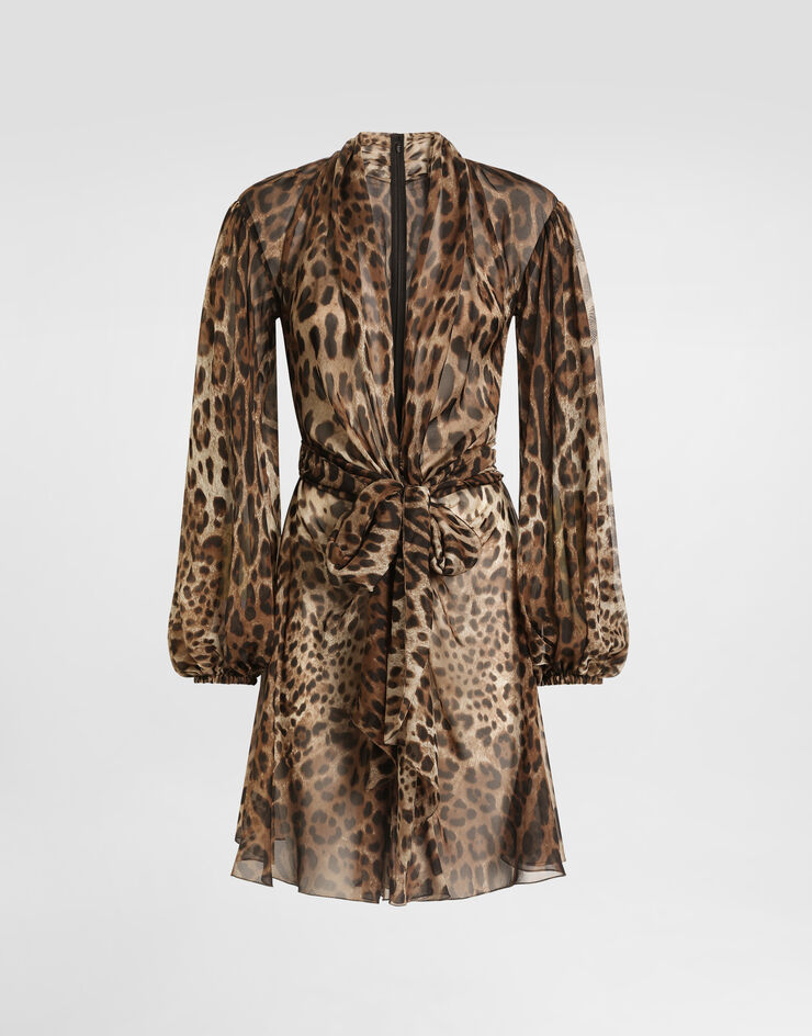 Dolce & Gabbana Kleid aus Chiffon mit Leo-Print Drucken F612JTFS1AR
