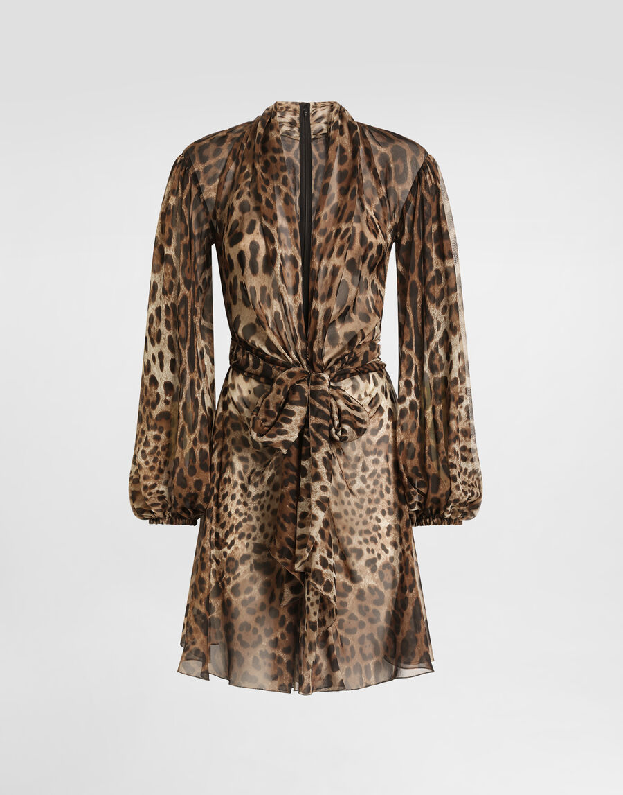 Leo-print chiffon dress
