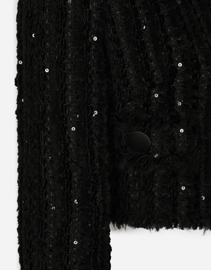 Dolce & Gabbana Chaqueta corta de tweed con microlentejuelas bordadas Negro F27AHTHUMKN