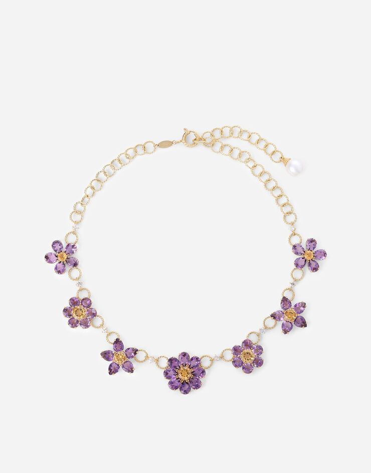 Dolce & Gabbana Spring 紫水晶花卉装饰 18K 黄金项链 金 WNFI1GWAM01