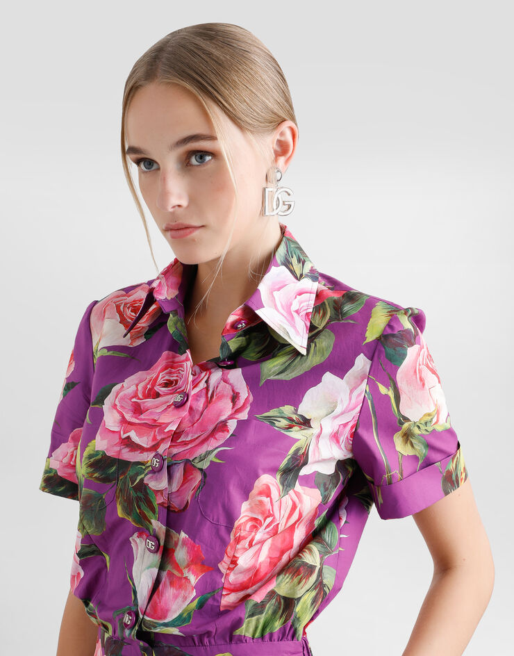 Dolce & Gabbana Cotton playsuit with rose print Print F6JHZTHS5TD