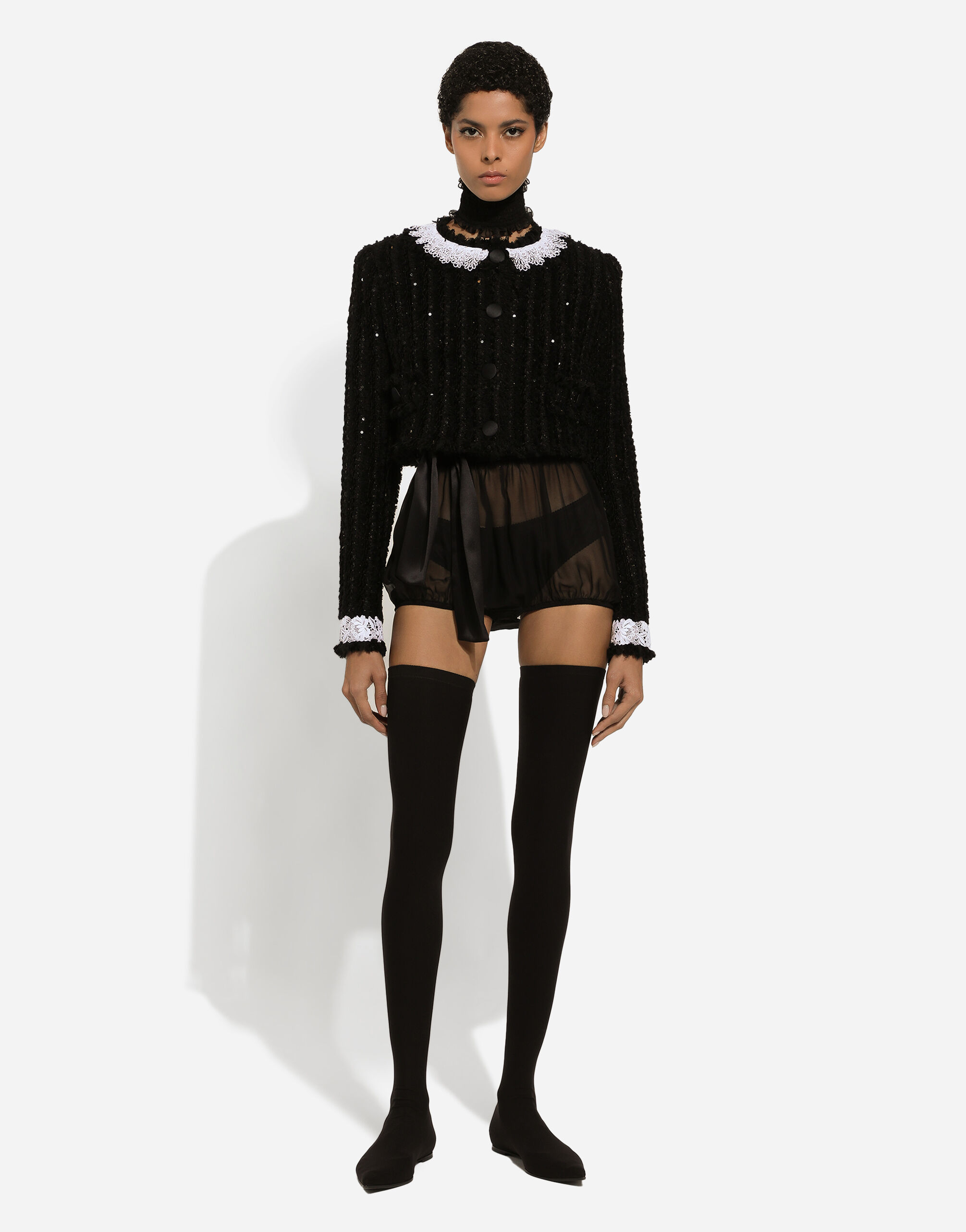 Short tweed jacket with micro-sequin embellishment - thumbnail 3