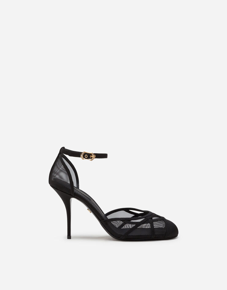 Dolce & Gabbana Ankle strap sandals in mesh and grosgrain BLACK CD1537AX975