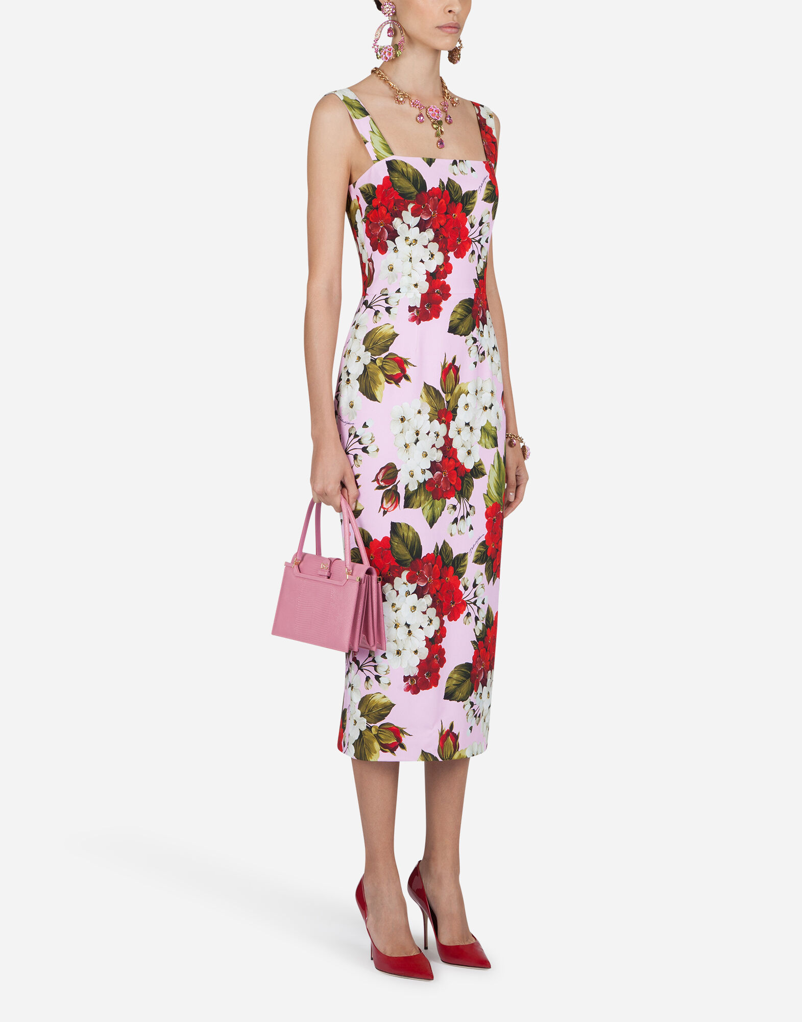 VESTIDO POR LA ESPINILLA SIN MANGAS DE CADY Y CON ESTAMPADO DE