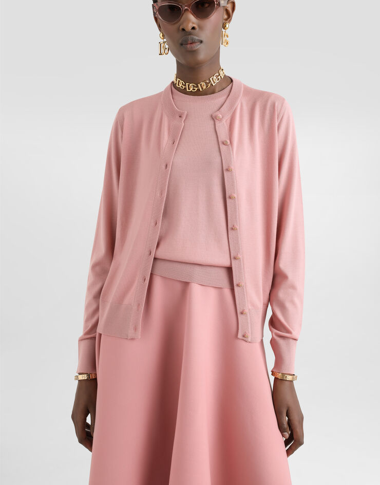 Dolce & Gabbana Cárdigan de lana con logotipo DG bordado Pink FXV05ZJCVXF