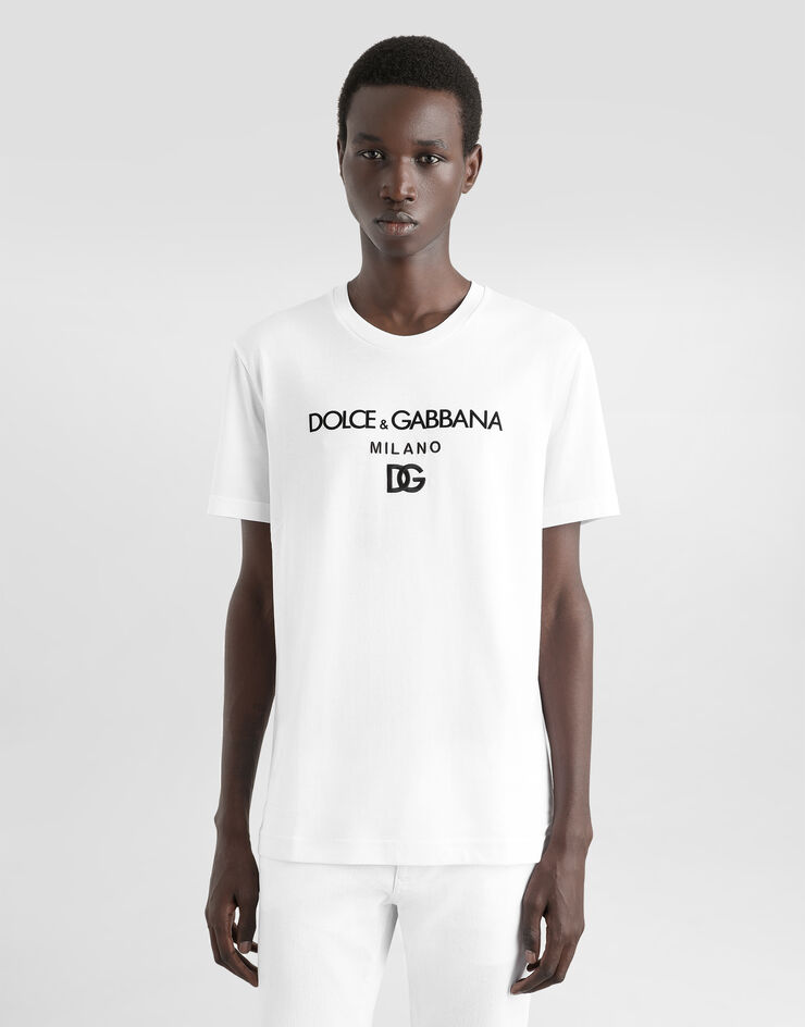 Dolce & Gabbana تيشيرت قطن بتطريز DG أبيض G8PD7ZG7B9X