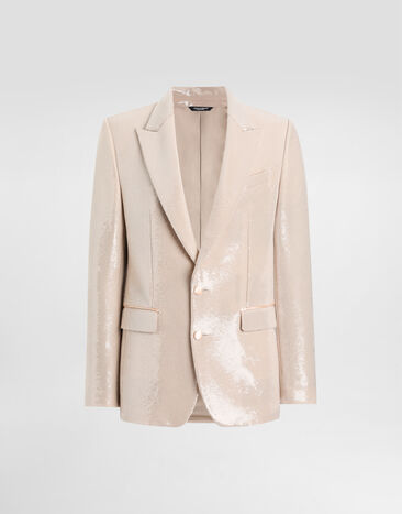 Dolce & Gabbana Single-breasted sicilia light jacket with sequins Beige G2TV4TFLSIM