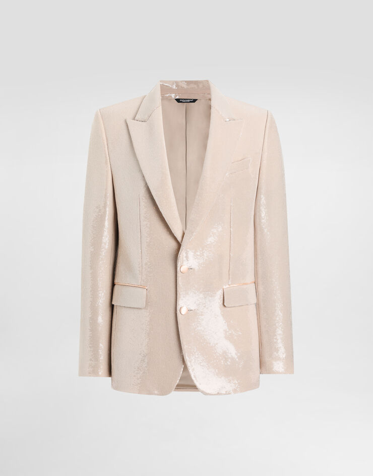Dolce & Gabbana Single-breasted sicilia light jacket with sequins Beige G2TV4TFLSIM