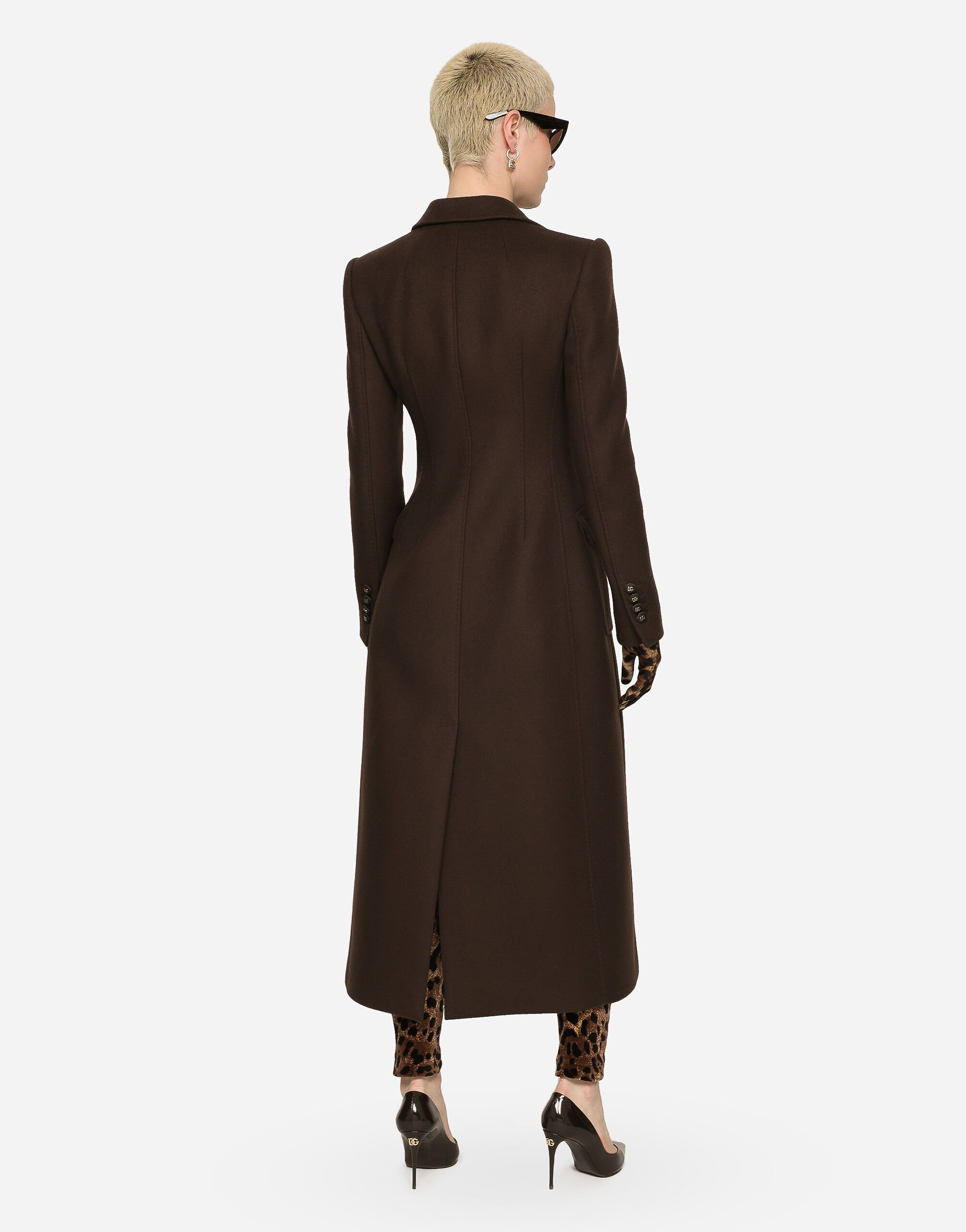 Long single breasted wool and cashmere coat in Brown for Women Dolce Gabbana