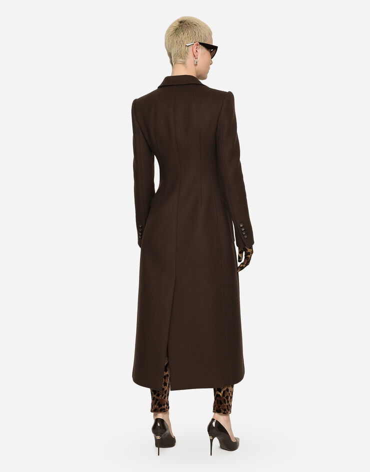 Dolce&Gabbana Long single-breasted wool and cashmere coat Brown F0C1WTFU26Y