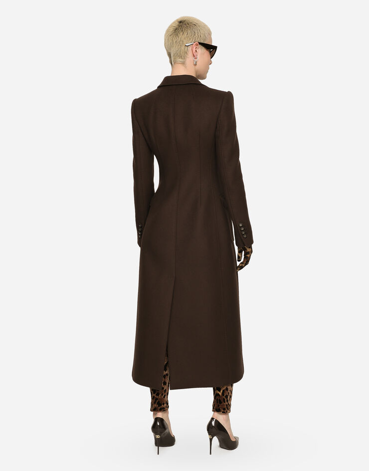 Dolce&Gabbana Langer einreihiger Mantel aus Wolle und Kaschmir Braun F0C1WTFU26Y