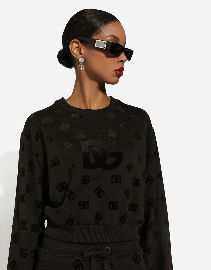 Dolce & Gabbana Sweatshirt aus Jersey mit geflocktem DG-Logoprint Schwarz F9R60TGDB7F