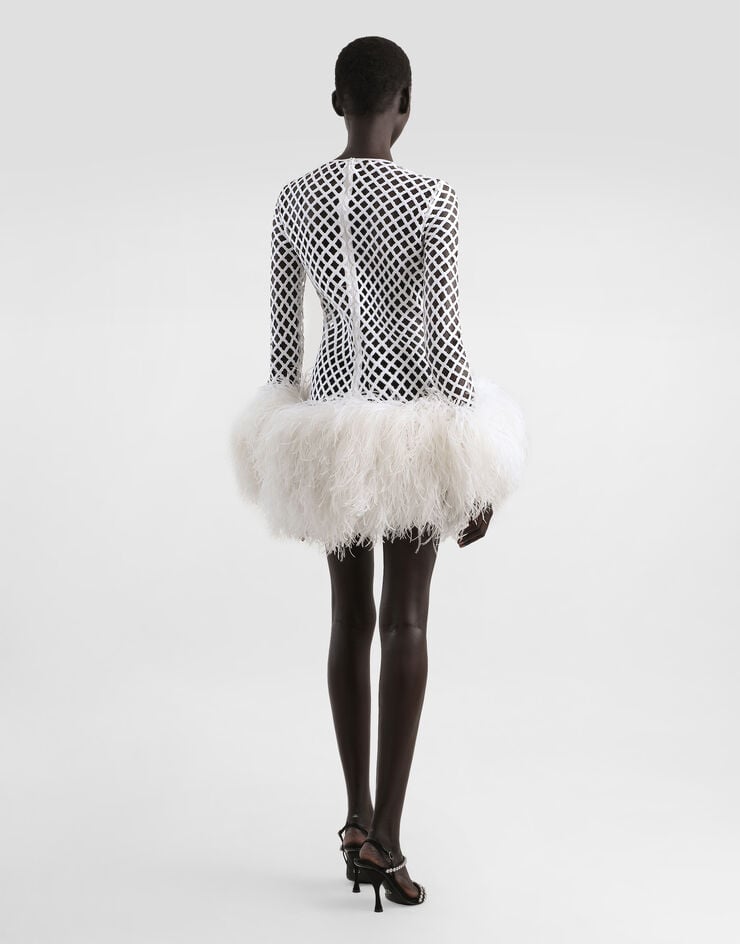 Dolce & Gabbana Short mesh dress with sequins White F60FCZFLSLD