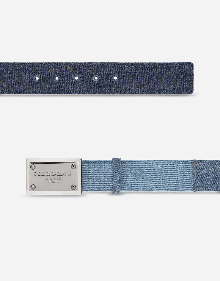 Dolce & Gabbana Gürtel aus Patchwork-Denim mit Logoplakette Blau BC4777AG416