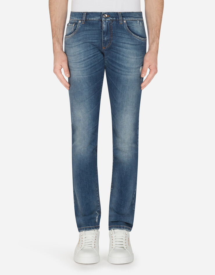 Dolce & Gabbana Stretch skinny jeans with printed cotton details BLAU GY07LDG8CI3
