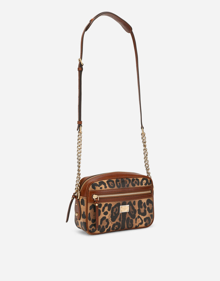 Dolce & Gabbana Bolso de bandolera mediano en crespo estampado leopardo con placa con logotipo Multicolor BB2211AW384