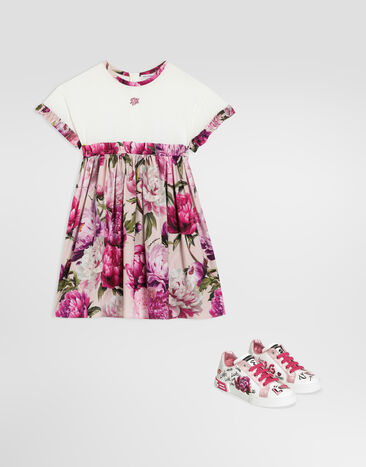 Dolce & Gabbana Peony-print mix material dress Multicolor L5JDBQG7QZY